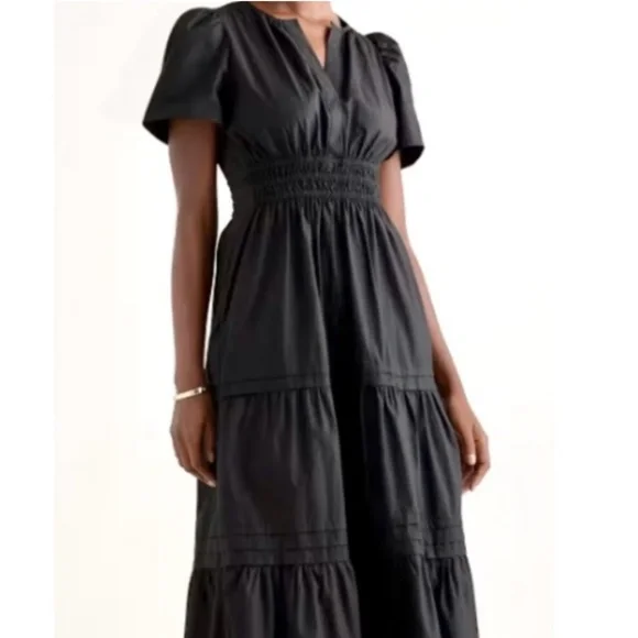 Quince Organic Cotton Poplin Tiered Maxi Dress Black Womens Summer Dress